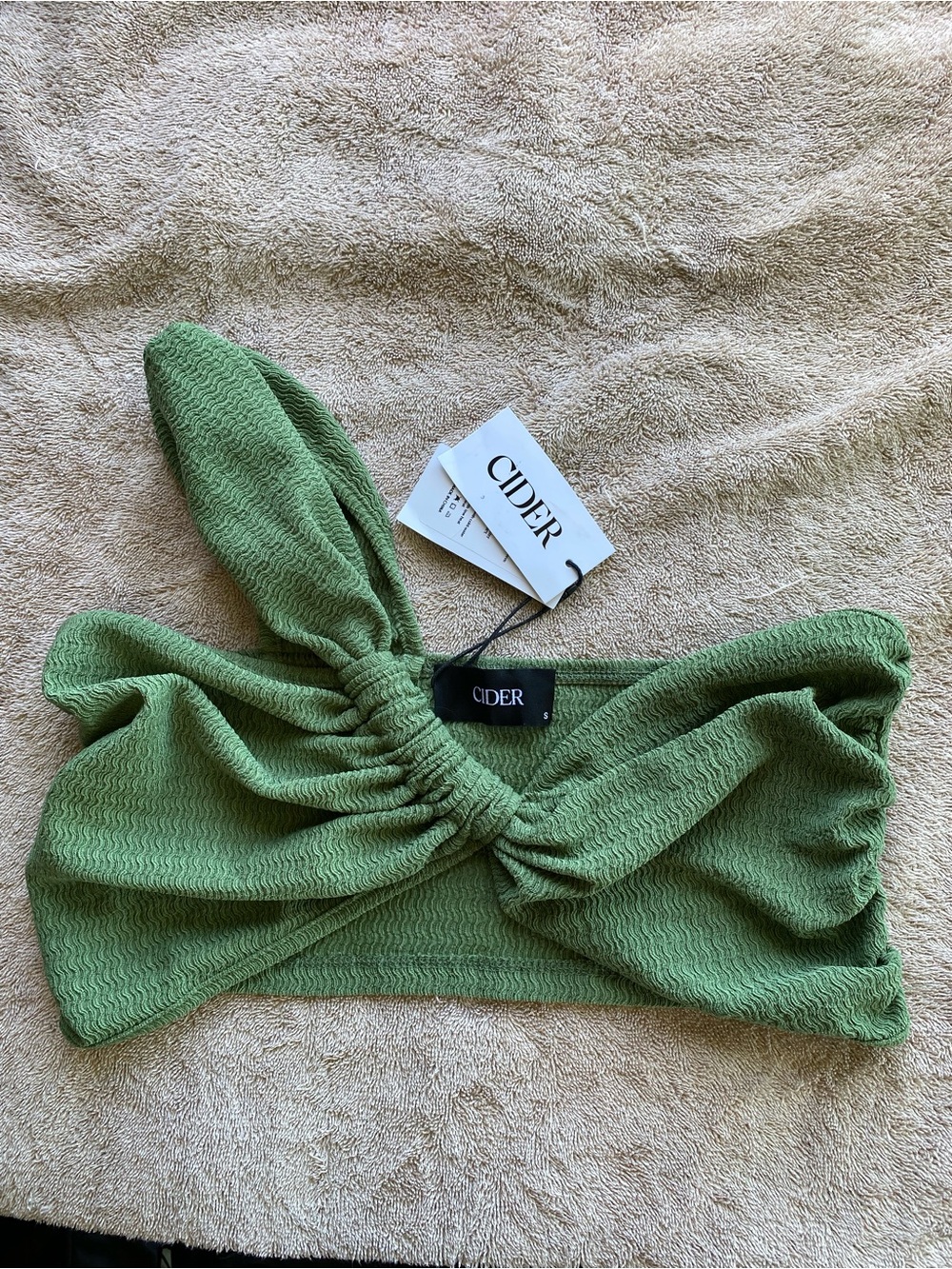 Cider Olive Green Textured Knot Bandeau Crop Top NWT s